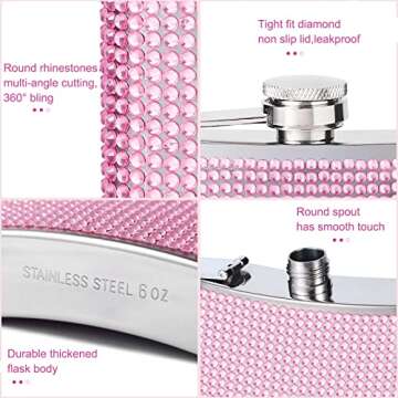 Stylish Pink Rhinestone Flask for Women - 6Oz Leakproof