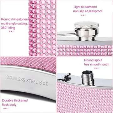 Stylish Pink Rhinestone Flask for Women - 6Oz Leakproof