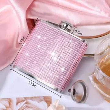 Stylish Pink Rhinestone Flask for Women - 6Oz Leakproof