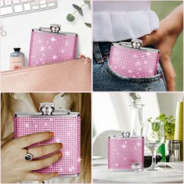 Stylish Pink Rhinestone Flask for Women - 6Oz Leakproof