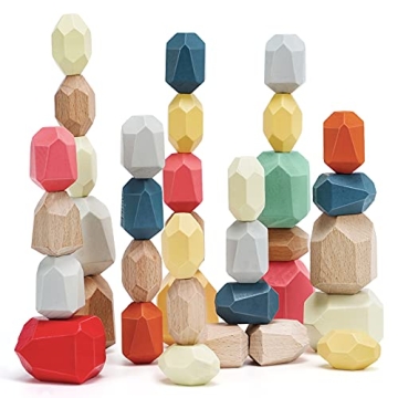 Colorful Wooden Stacking Rocks for Kids Development