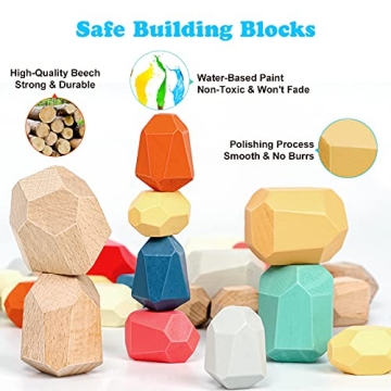 Colorful Wooden Stacking Rocks for Kids Development