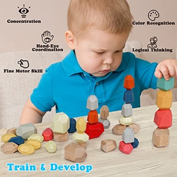 Colorful Wooden Stacking Rocks for Kids Development