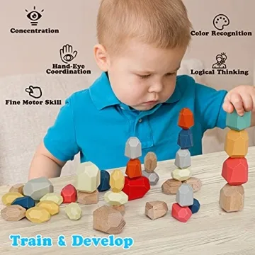 Colorful Wooden Stacking Rocks for Kids Development