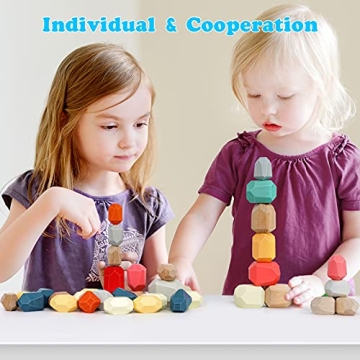 Colorful Wooden Stacking Rocks for Kids Development