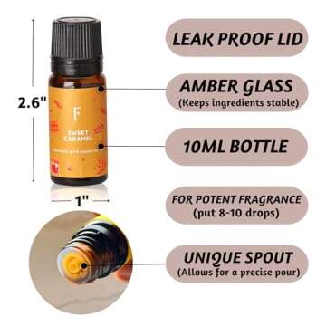 Folkulture Essential Oils for Diffuser Oil, Essential Oils Set of 6 x 0.34 fl oz, 60 ml Fragrance Oil, Diffuser Oils Scents for Home, Fall Fragrance Oils - Pumpkin Spice, Caramel, Vanilla