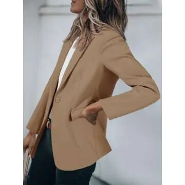 Cicy Bell Womens Casual Blazers Open Front Long Sleeve Work Office Suit Jackets Blazer Dark Khaki