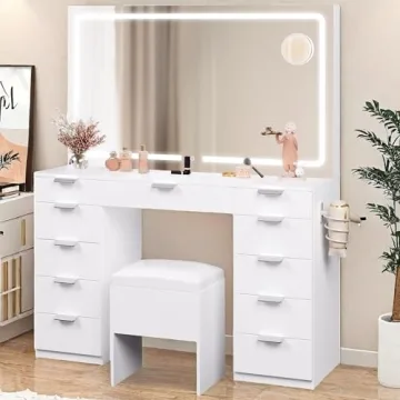 YITAHOME Makeup Vanity with LED Mirror & Storage Bench