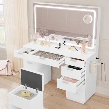 YITAHOME Makeup Vanity with LED Mirror & Storage Bench