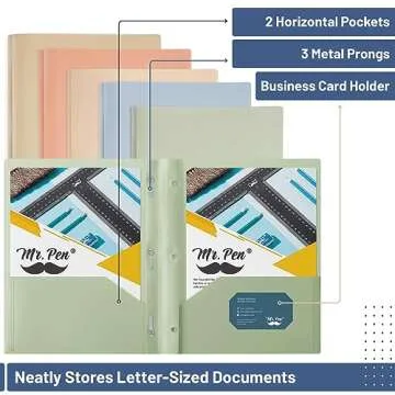 Mr. Pen- Plastic Folders with Pockets and Prong, 5 Pack, Vintage Colors, Pocket Folders, Folders with Prongs, File Folders with Fasteners, 2 Pocket Folder, Folder with Pockets, Two Pocket Folder