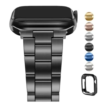 Fullmosa No Tools Needed Compatible Apple Watch Bands 45mm 44mm 42mm,Slim Metal Link Wristband with ...