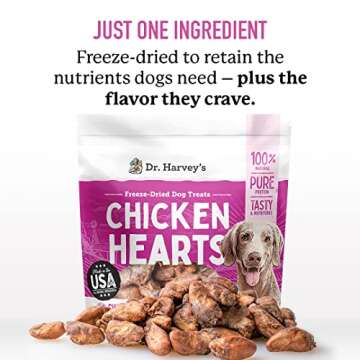 Dr. Harvey's Freeze-Dried Chicken Hearts - Training Dog Treats, Single Ingredient, All-Natural USA S...