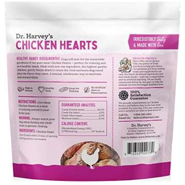 Dr. Harvey's Freeze-Dried Chicken Hearts - Training Dog Treats, Single Ingredient, All-Natural USA Sourced Protein, Allergen-Free - 7 Ounces (Pack of 1)