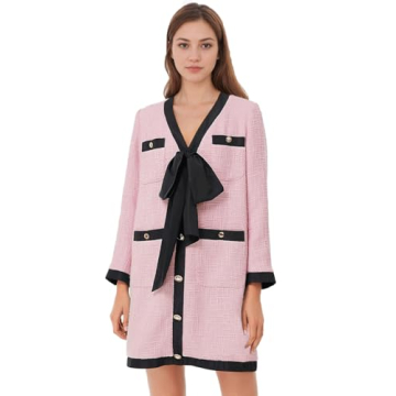 Malajisi Women's Elegant Tweed Bow Dress with Self-Tie Bow