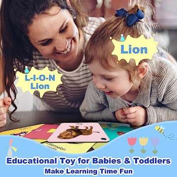 JONZOO Bilingual Baby Flash Cards, 100 Pages Toddler Flashcards with Rings & Holes, Educational Toy for Kids Baby Toddlers Over 6 Months Learn ABCs/Language/Numbers/Animals/Fruits(Visual Cards)