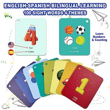 JONZOO Bilingual Baby Flash Cards, 100 Pages Toddler Flashcards with Rings & Holes, Educational Toy for Kids Baby Toddlers Over 6 Months Learn ABCs/Language/Numbers/Animals/Fruits(Visual Cards)