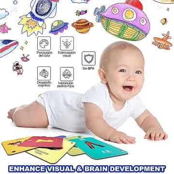 JONZOO Bilingual Baby Flash Cards, 100 Pages Toddler Flashcards with Rings & Holes, Educational Toy for Kids Baby Toddlers Over 6 Months Learn ABCs/Language/Numbers/Animals/Fruits(Visual Cards)