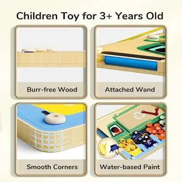 TOP BRIGHT Wooden Magnetic Wand Maze Board for 3 4 5 Years Old, Wooden Activity Board, Learning Color Recognition Magnetic Beads Fidget Toys for Kids Age 3+ Years Old Boy Girl