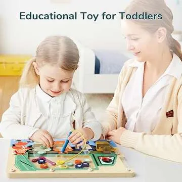 TOP BRIGHT Wooden Magnetic Wand Maze Board for 3 4 5 Years Old, Wooden Activity Board, Learning Color Recognition Magnetic Beads Fidget Toys for Kids Age 3+ Years Old Boy Girl