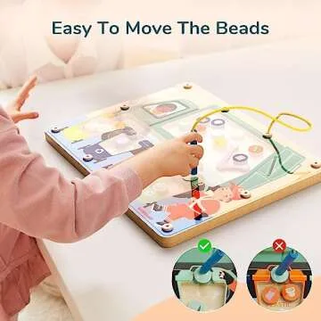 TOP BRIGHT Wooden Magnetic Wand Maze Board for 3 4 5 Years Old, Wooden Activity Board, Learning Color Recognition Magnetic Beads Fidget Toys for Kids Age 3+ Years Old Boy Girl
