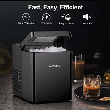 NEEDONE Countertop Ice Maker, 33lbs in 24H Ice Machine, 9 Cubes Ready in 7 Mins Self-Cleaning Ice Cu...
