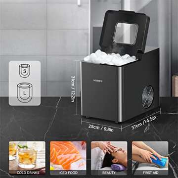 NEEDONE Countertop Ice Maker, 33lbs in 24H Ice Machine, 9 Cubes Ready in 7 Mins Self-Cleaning Ice Cube Makers with Scoop und Basket, 2 Sizes of Bullet Ice for Home Kitchen Office Bar