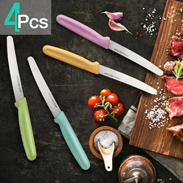 HAUSHOF 6-Piece Steak Knife Set - Premium Serrated Knives in Color