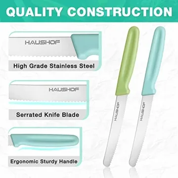 HAUSHOF 6-Piece Steak Knife Set - Premium Serrated Knives in Color