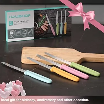 HAUSHOF 6-Piece Steak Knife Set - Premium Serrated Knives in Color