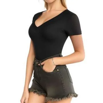 MANGOPOP Women’s V Neck Bodysuits - Stylish Comfort Wear