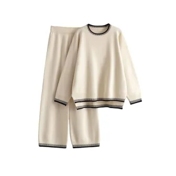 Lentta Women's Cozy 2-Piece Knit Sweater & Wide Leg Pants Lounge Set