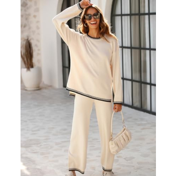 Lentta Women's Knit Sweater Wide Leg Pants Lounge Set