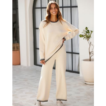 Lentta Women's Knit Sweater Wide Leg Pants Lounge Set