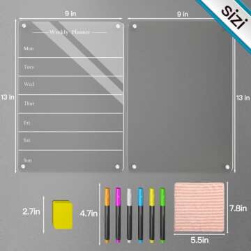 Todkoding 2 PCS 9"x13" Clear Weekly Meal Planner Magnetic Acrylic Board,Acrylic Magnetic Dry Erase B...
