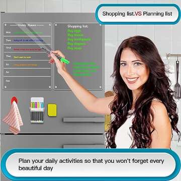 Todkoding 2 PCS 9"x13" Clear Weekly Meal Planner Magnetic Acrylic Board,Acrylic Magnetic Dry Erase Board for Fridge, Magnet Week Calendar for Refrigerator Includes 6 Colors Markers and Pen Container