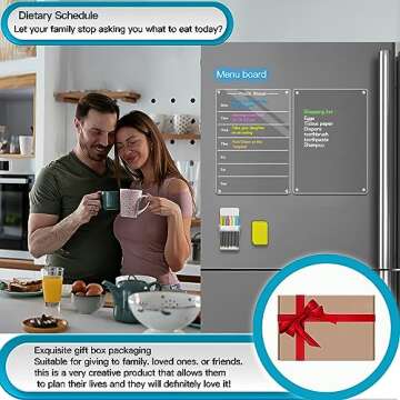 Todkoding 2 PCS 9"x13" Clear Weekly Meal Planner Magnetic Acrylic Board,Acrylic Magnetic Dry Erase Board for Fridge, Magnet Week Calendar for Refrigerator Includes 6 Colors Markers and Pen Container
