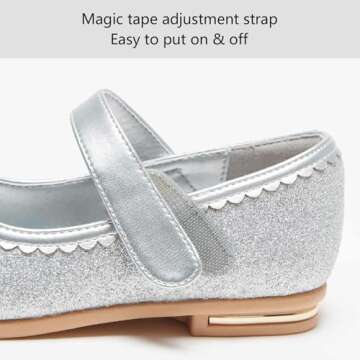 Stelle Girls Dress Shoes Glitter Princess Shoe Flower Mary Jane Low Heels Party Wedding Prom Footwear for Toddler Kids(T16-Silver, 12ML)