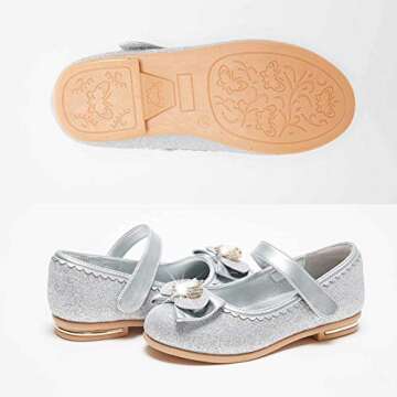 Stelle Girls Dress Shoes Glitter Princess Shoe Flower Mary Jane Low Heels Party Wedding Prom Footwear for Toddler Kids(T16-Silver, 12ML)