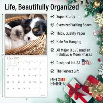 RED EMBER Baby Animals 2025 Wall Calendar 12 Month | 12" x 24" Open | Thick & Sturdy Paper | Giftable | Animal Calendar 2025