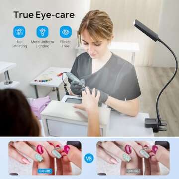 TROND Desk Lamp with Versatility Clamp, 1000LM Clip on Light, 5 Color Modes 5 Brightness Levels, Gooseneck Touch Control with USB Charging Port, 30 Mins Timer for Reading Craft Sewing Work Study Task