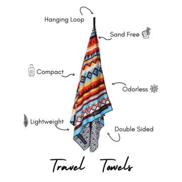 ECCOSOPHY Microfiber Beach Towel -Sand Free Towels are Quick Dry, Light Weight, Super Absorbent-Perfect Pool, Travel, Cruise, Camping Essentials - Oversized Extra Large for Adults (Cancun)
