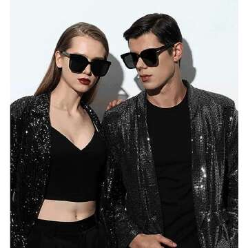 MUAMUA Women Fashion Polarized Sunglasses Oversized Square Men Sun Glasses UV400 Lightweight Black