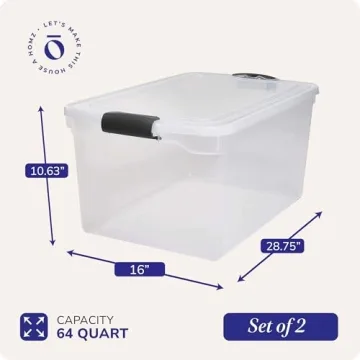 HOMZ 64 Quart Clear Storage Bins with Lidding