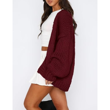 PRETTYGARDEN Womens Cardigan Sweaters 2025 Spring Fall Trendy Chunky Knit Outerwear Outfits Fashion Long Sleeve Cardigans (Wine Red,Medium)