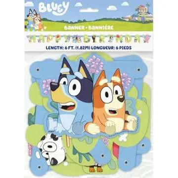 Bluey Birthday Party Supplies Bundle includes Table Cover and Happy Birthday Banner and 1 Dinosaur Sticker Sheet (2 Pack Bundle)