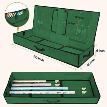 BALEINE Wrapping Paper Storage Organizer, 40" Durable 600D Oxford Fabric Gift Wrap Storage Bag with Flexible Partitions for Ribbon, Holiday Accessories (Green)