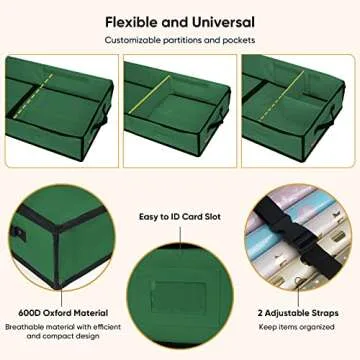 BALEINE Wrapping Paper Storage Organizer, 40" Durable 600D Oxford Fabric Gift Wrap Storage Bag with Flexible Partitions for Ribbon, Holiday Accessories (Green)