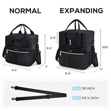 TOURIT Insulated Lunch Box Bag, Double Deck Leakproof Cooler Tote for Work Office Picnic, Expandable Lunch Container, Black