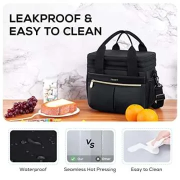 TOURIT Insulated Lunch Box Bag, Double Deck Leakproof Cooler Tote for Work Office Picnic, Expandable Lunch Container, Black