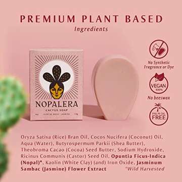 Nopalera Bar Soap, Jasmine Essential Oils - Natural Body and Face Cleanser, Moisturizing and Exfoliating, Soft Skin Care Made With Clean, Vegan Ingredients, 4 oz
